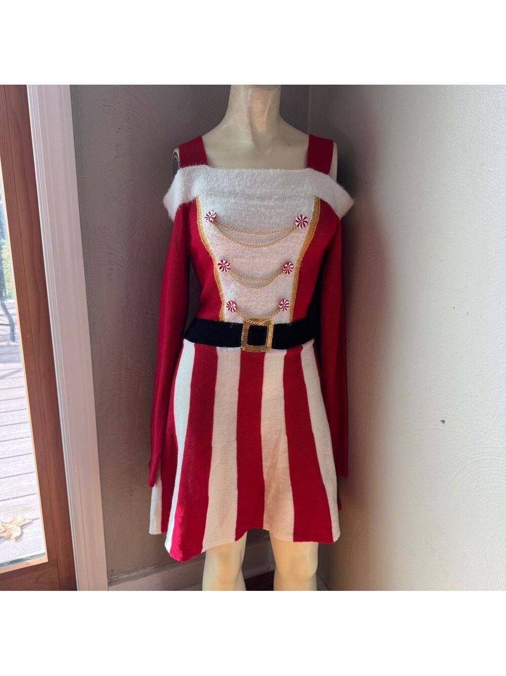 Planet gold cold shoulder Christmas dress sexy Mrs Santa size med nwt